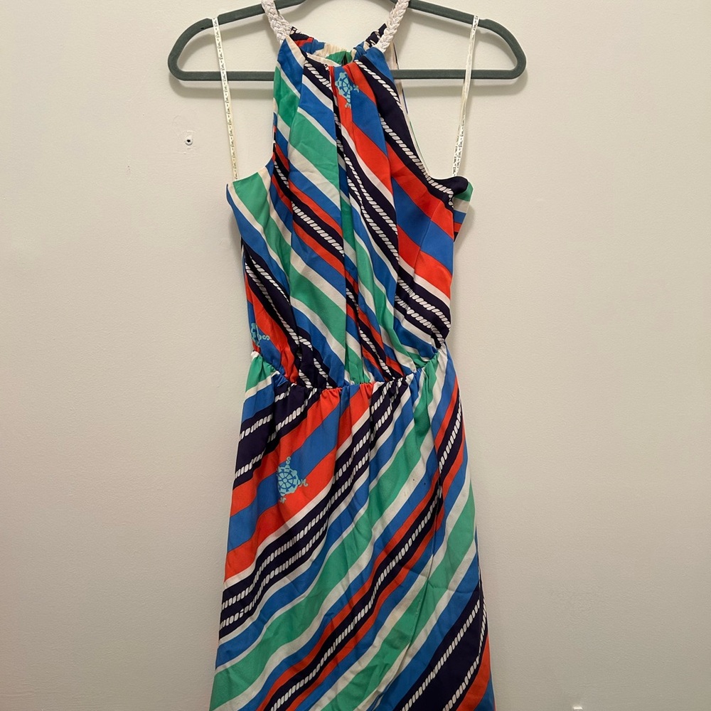 Lilly Pulitzer Halter Dress in Blue, Red, and Green